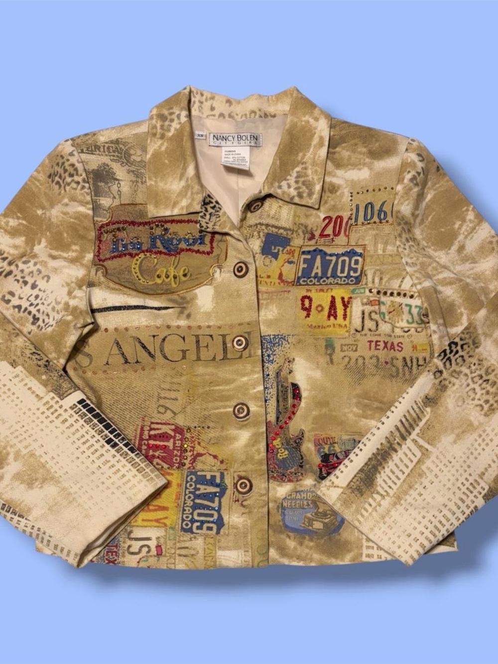 Vintage Travel Map Graphic Jacket Size XS City Girl Nancy Bolen
